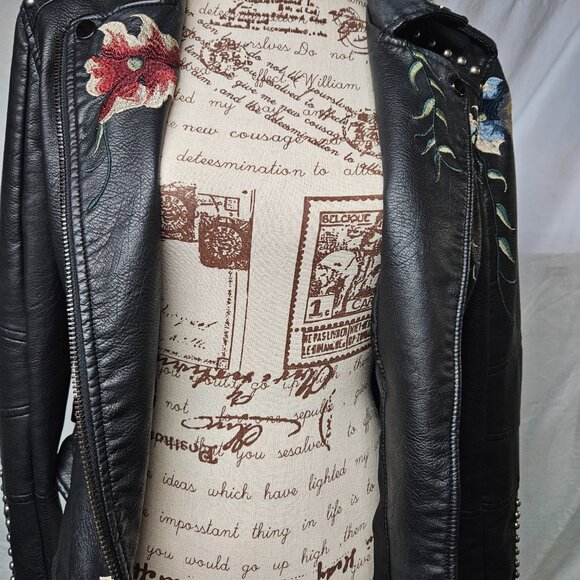 Faux Leather Jacket With Embroidery - Picture 2 of 16